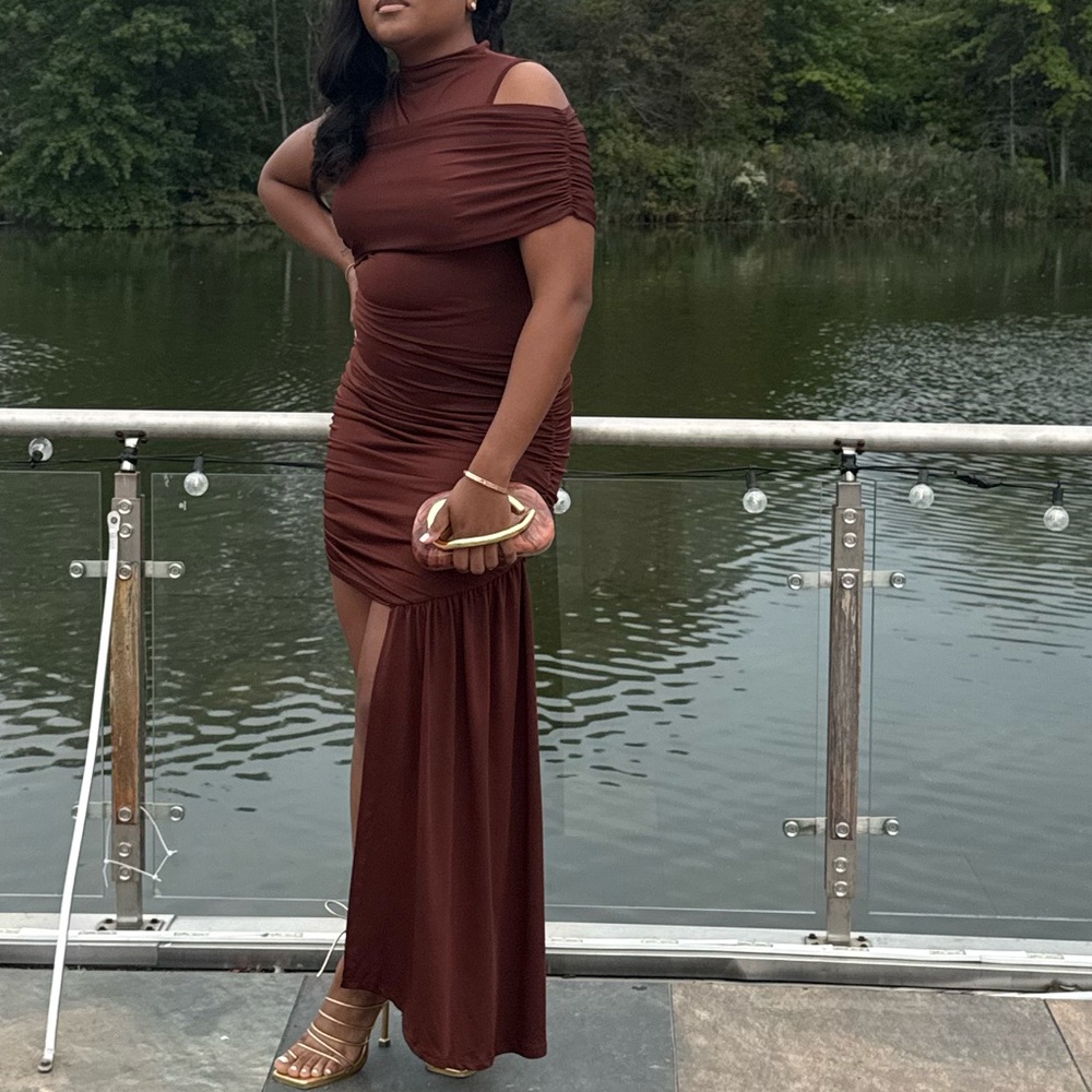 SHEIN One Shoulder Brown Dress